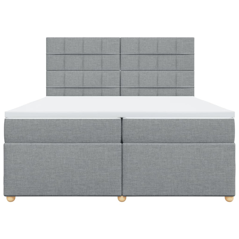 Pat box spring cu saltea, gri deschis, 200x200 cm, textil
