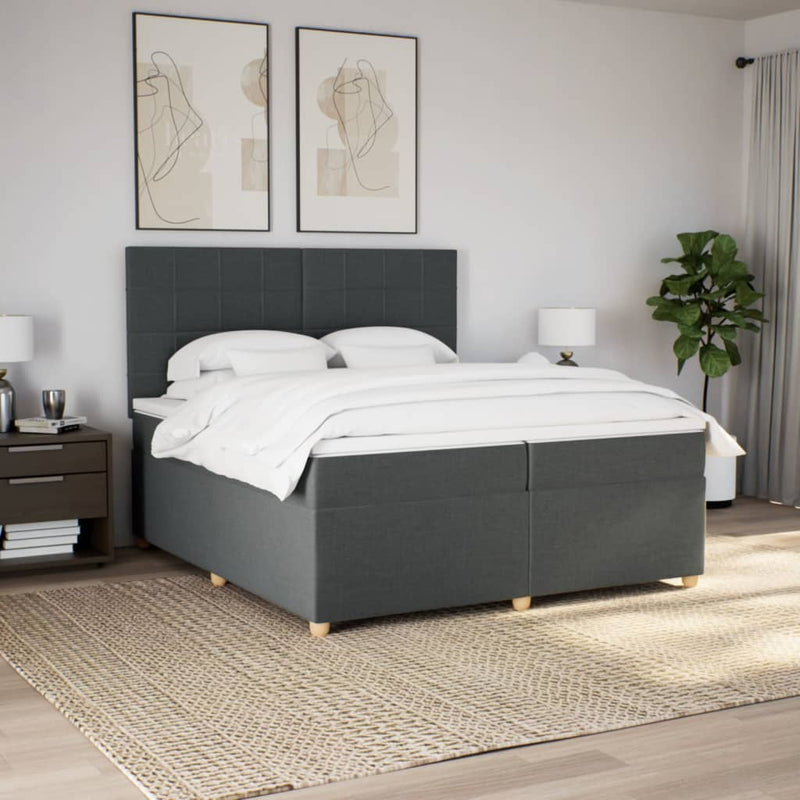 Pat box spring cu saltea, gri închis, 200x200 cm, textil