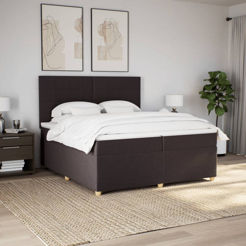 Pat box spring cu saltea, maro închis, 200x200 cm, textil