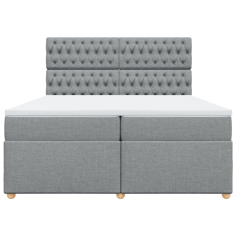 Pat box spring cu saltea, gri deschis, 200x200 cm, textil