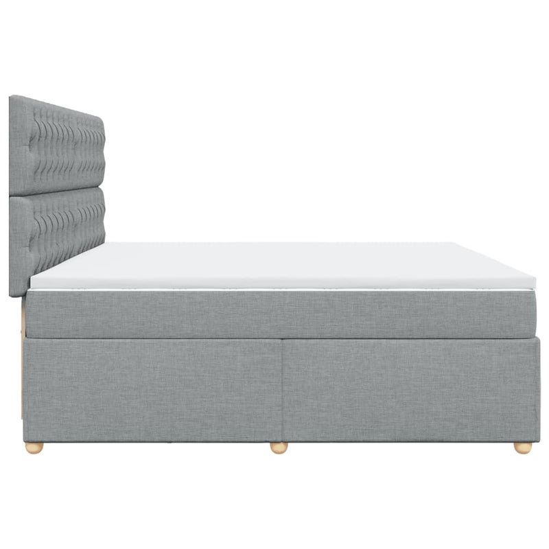 Pat box spring cu saltea, gri deschis, 200x200 cm, textil