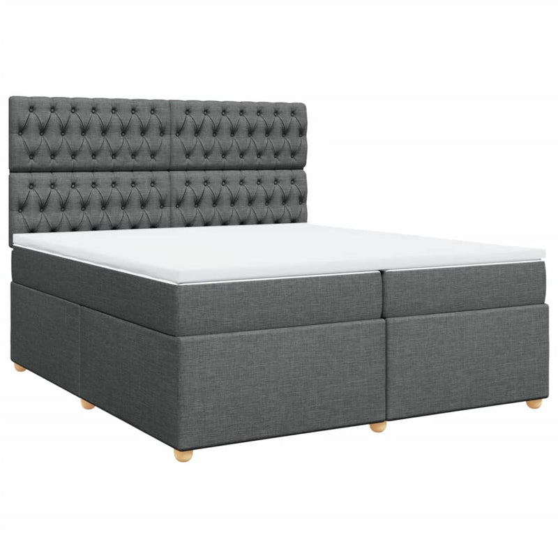 Pat box spring cu saltea, gri închis, 200x200 cm, textil
