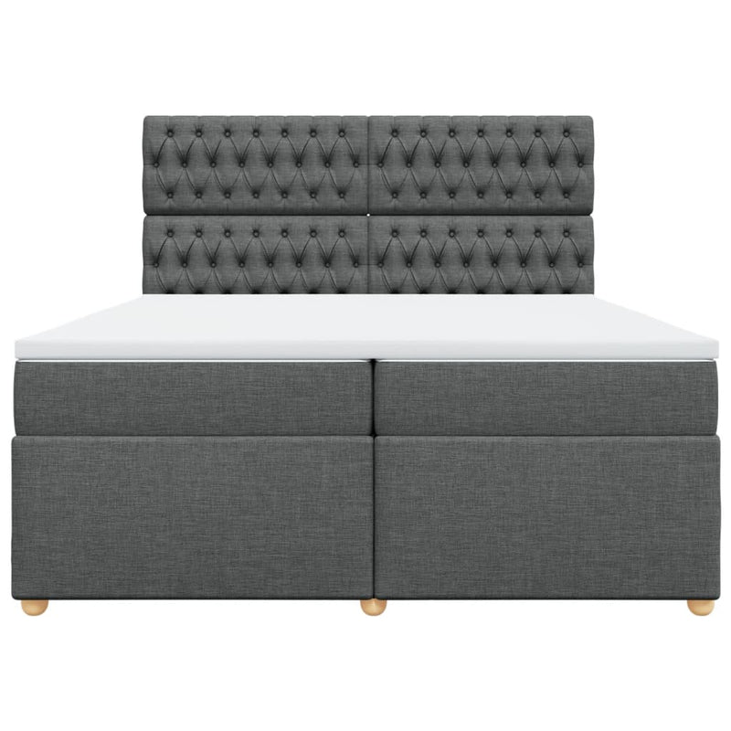 Pat box spring cu saltea, gri închis, 200x200 cm, textil