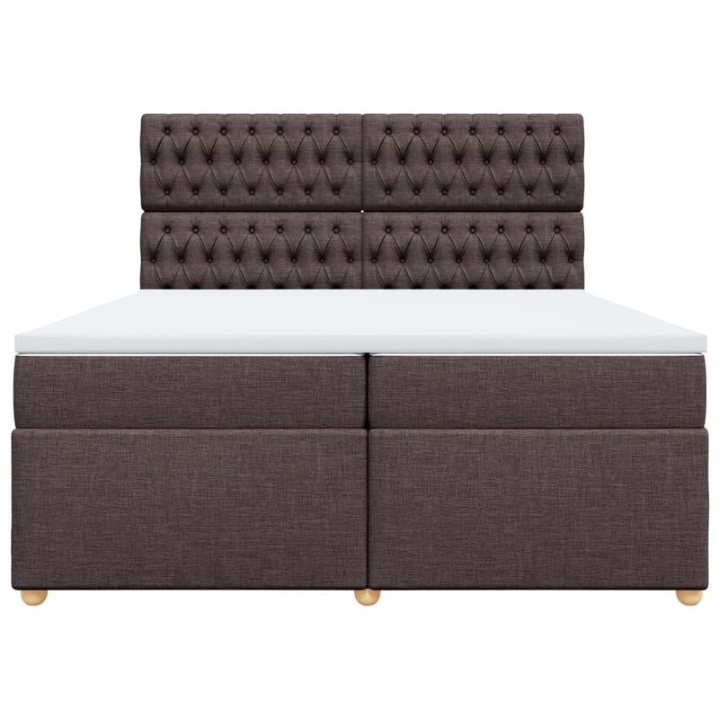 Pat box spring cu saltea, maro închis, 200x200 cm, textil