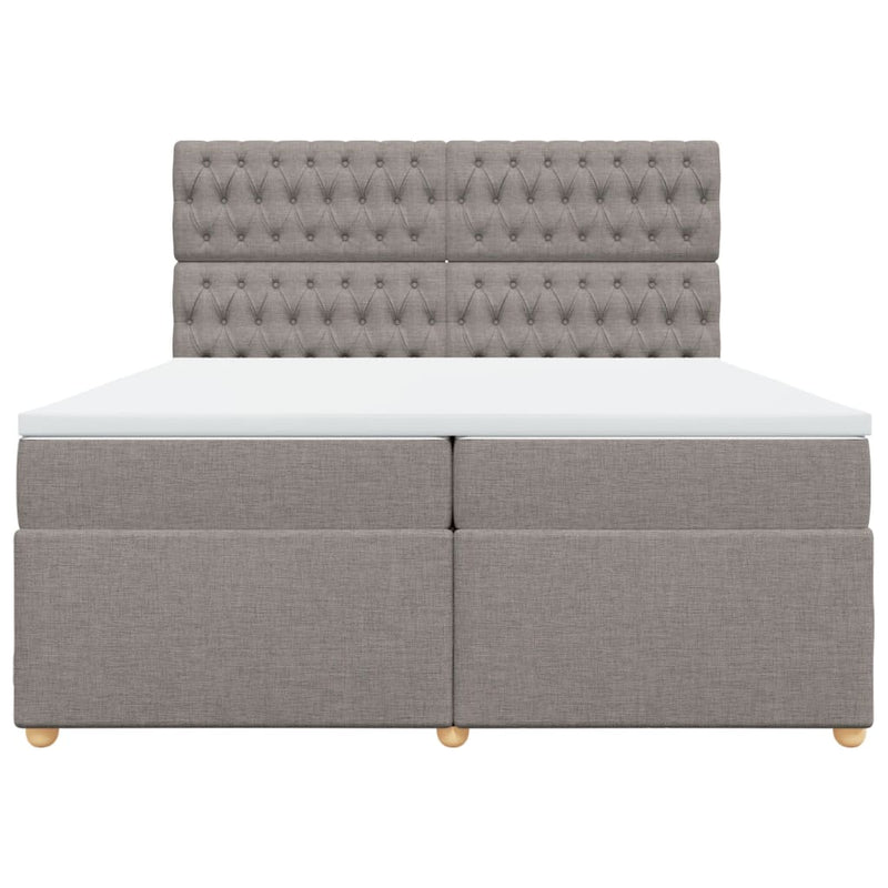 Pat box spring cu saltea, gri taupe, 200x200 cm, textil