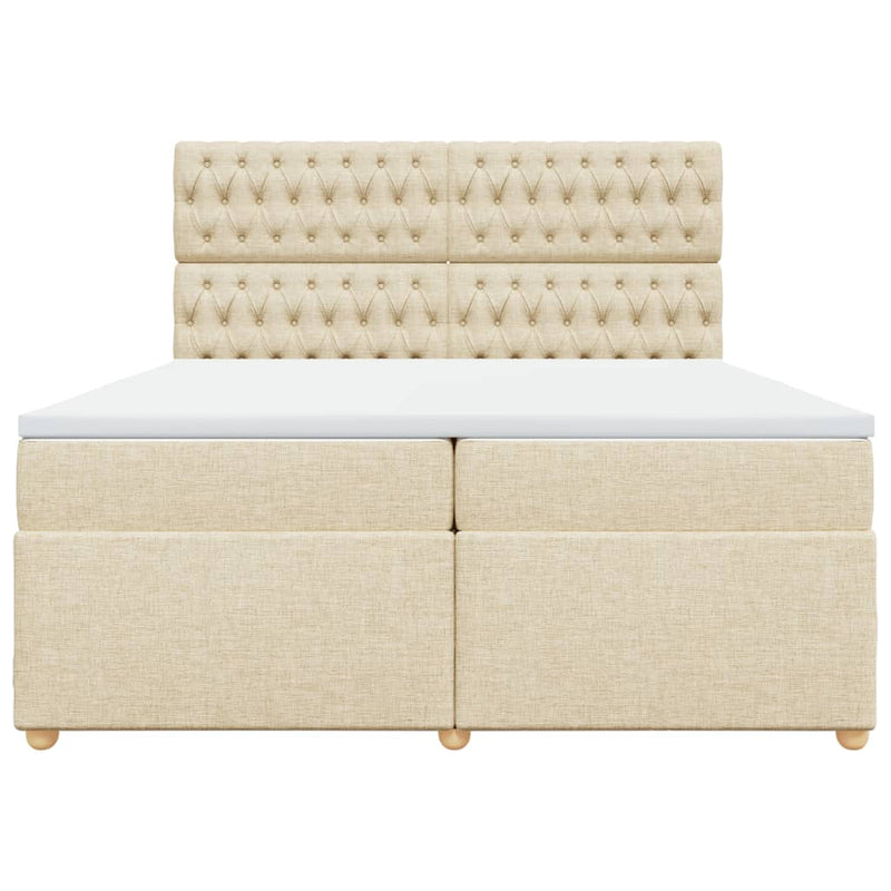 Pat box spring cu saltea, crem, 200x200 cm, textil