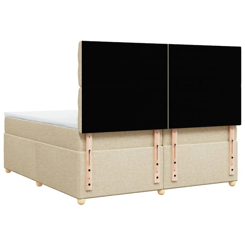 Pat box spring cu saltea, crem, 200x200 cm, textil