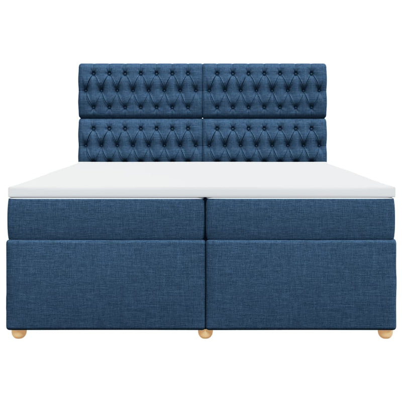 Pat box spring cu saltea, albastru, 200x200 cm, textil