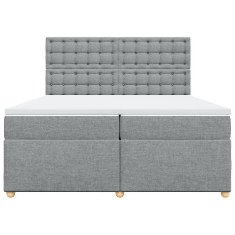 Pat box spring cu saltea, gri deschis, 200x200 cm, textil