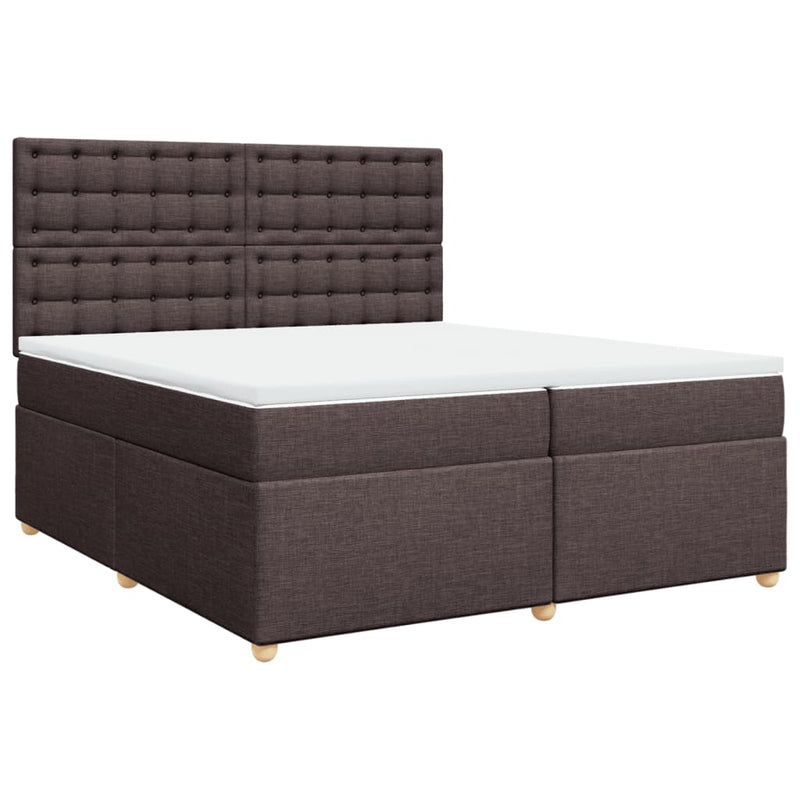 Pat box spring cu saltea, maro închis, 200x200 cm, textil