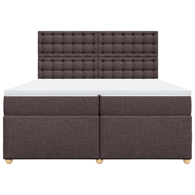 Pat box spring cu saltea, maro închis, 200x200 cm, textil
