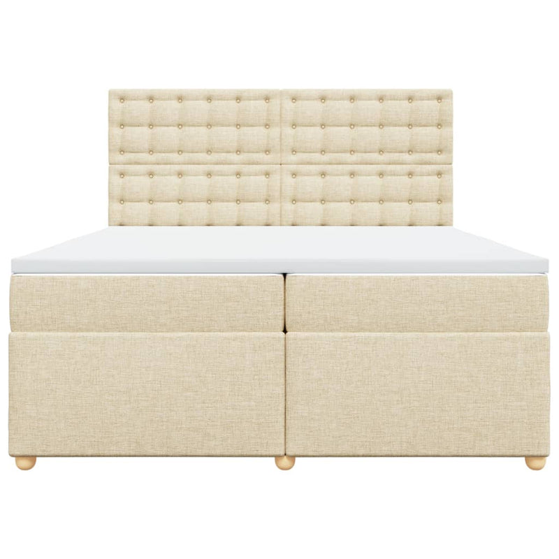 Pat box spring cu saltea, crem, 200x200 cm, textil