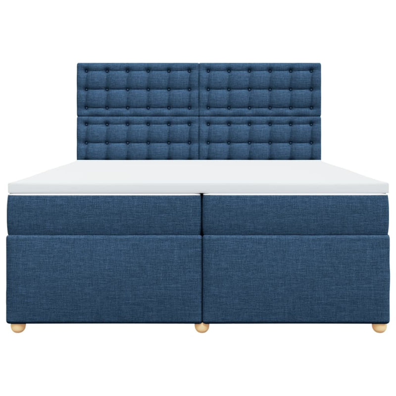 Pat box spring cu saltea, albastru, 200x200 cm, textil