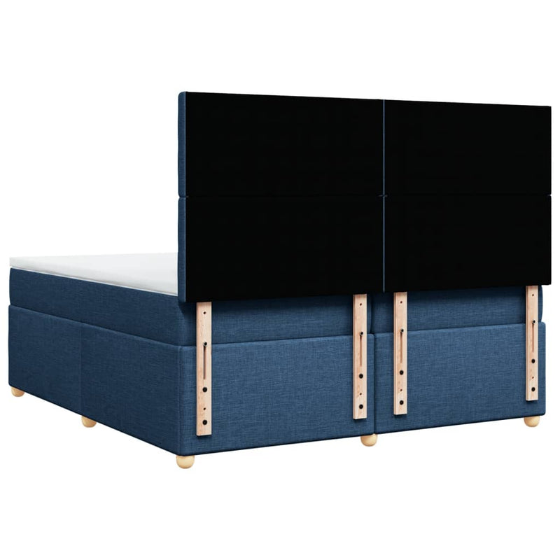 Pat box spring cu saltea, albastru, 200x200 cm, textil