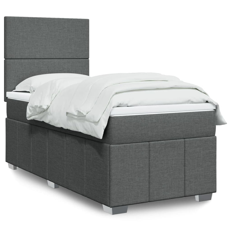 Pat box spring cu saltea, gri închis, 80x200 cm, textil