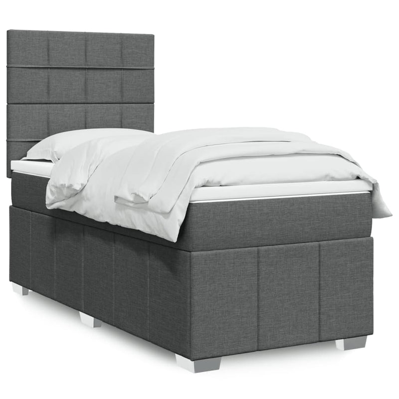 Pat box spring cu saltea, gri închis, 80x200 cm, textil