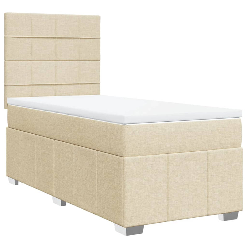 Pat box spring cu saltea, crem, 80x200 cm, textil