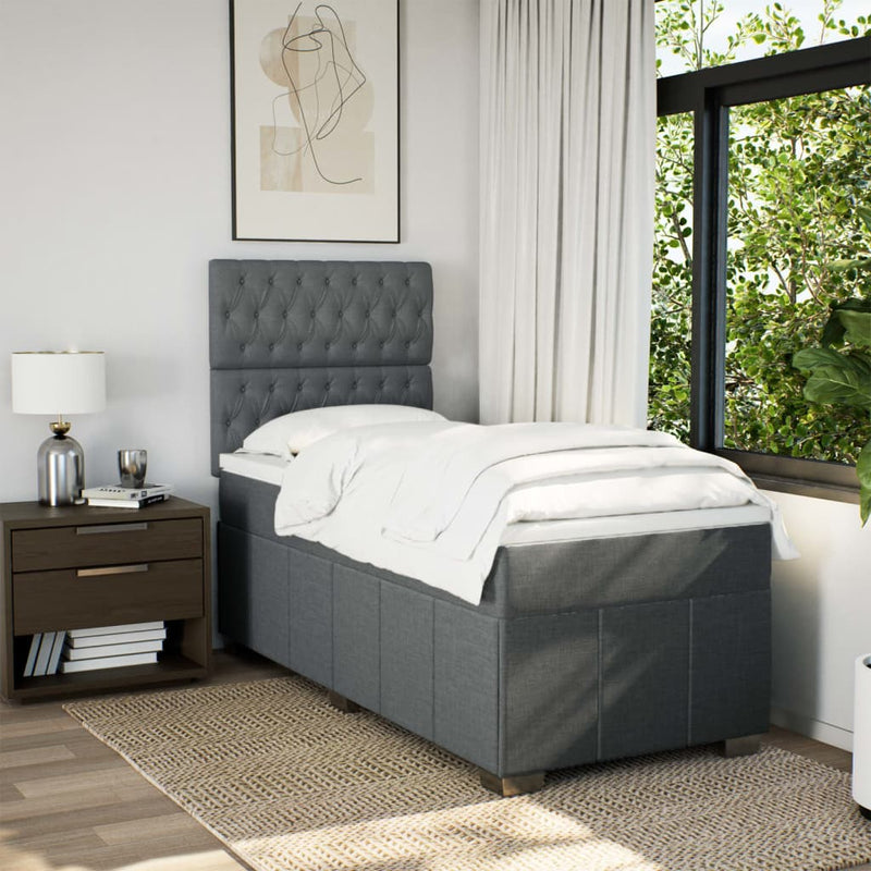 Pat box spring cu saltea, gri închis, 80x200 cm, textil