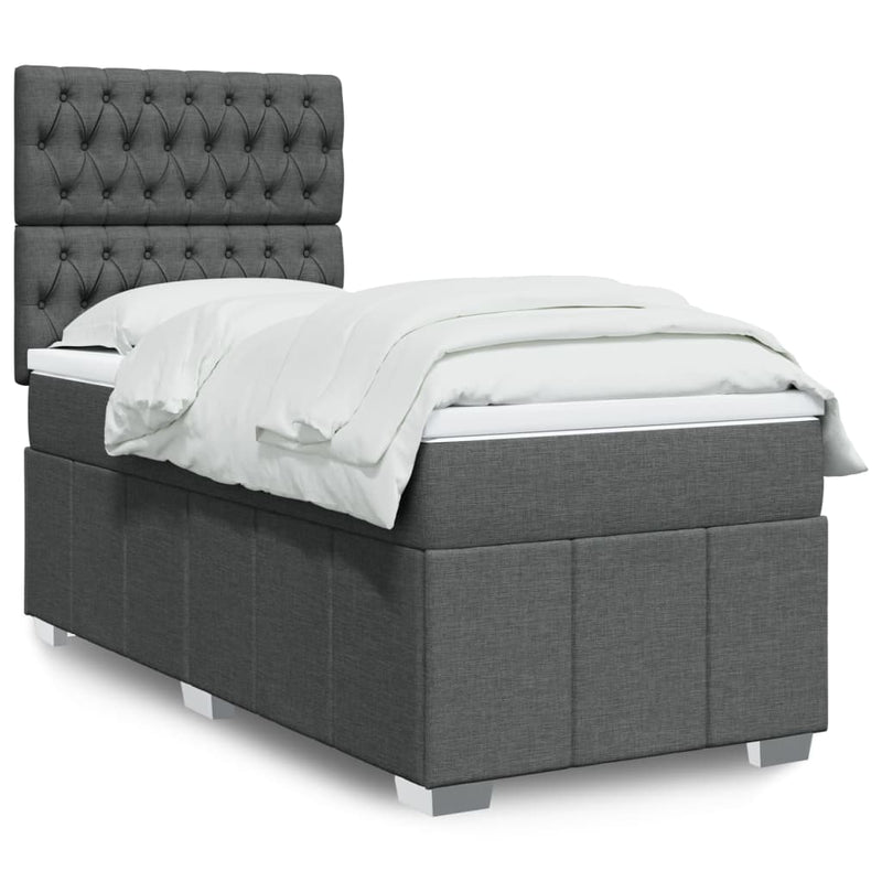Pat box spring cu saltea, gri închis, 80x200 cm, textil