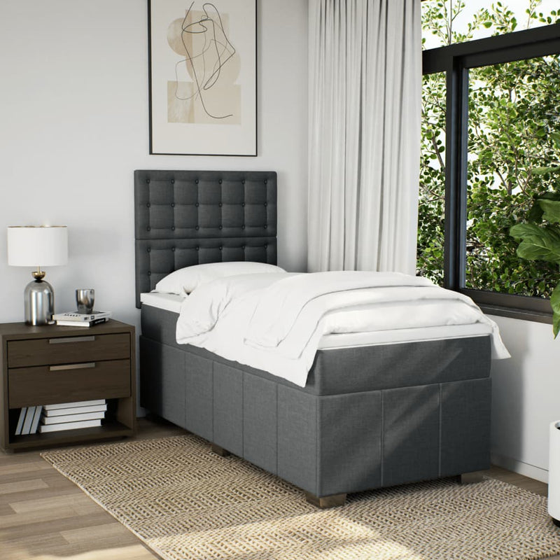 Pat box spring cu saltea, gri închis, 80x200 cm, textil