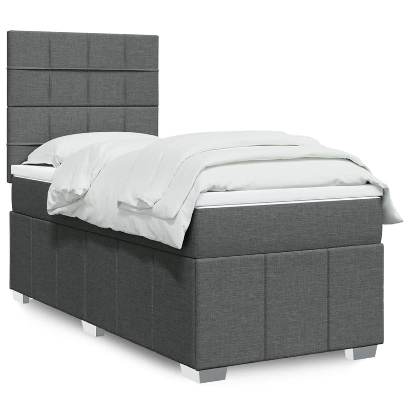 Pat box spring cu saltea, gri închis, 90x190 cm, textil