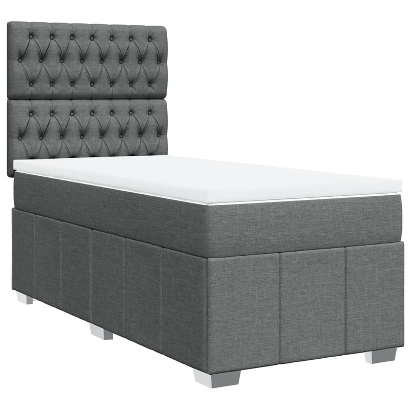 Pat box spring cu saltea, gri închis, 90x190 cm, textil