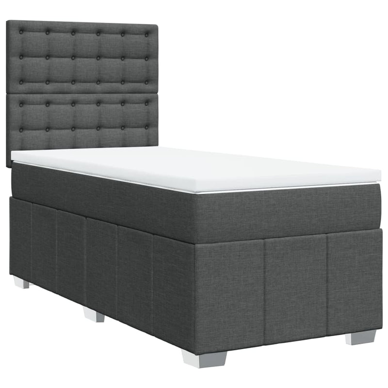 Pat box spring cu saltea, gri închis, 90x190 cm, textil