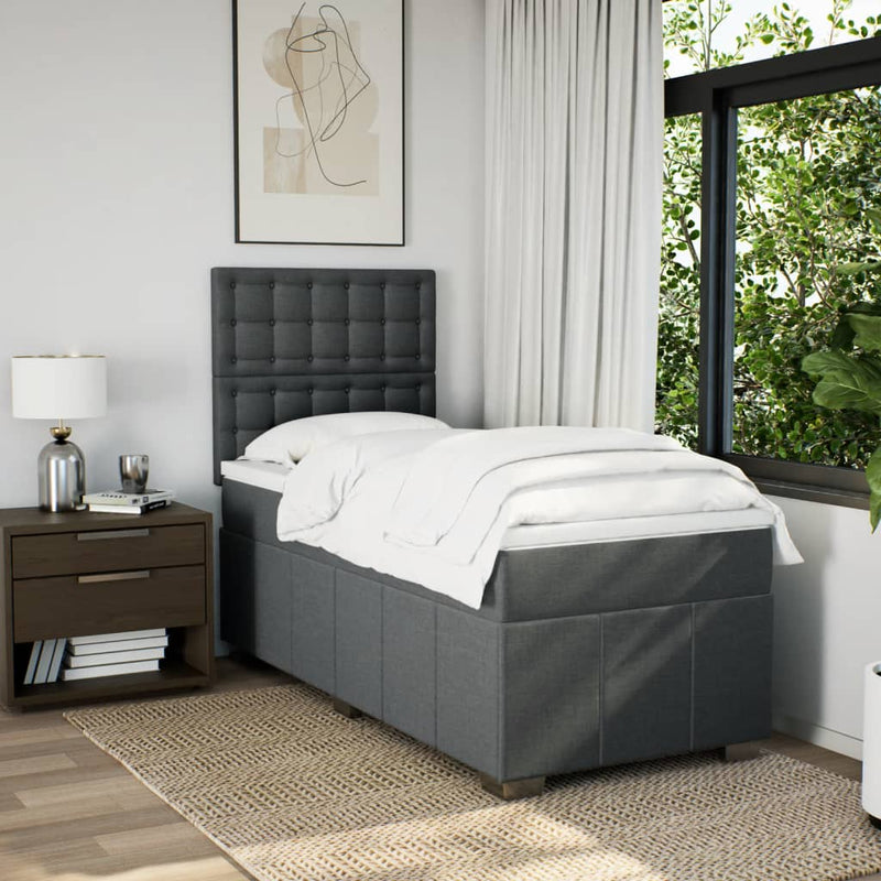 Pat box spring cu saltea, gri închis, 90x190 cm, textil