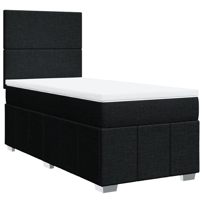 Pat box spring cu saltea, negru, 90x200 cm, textil