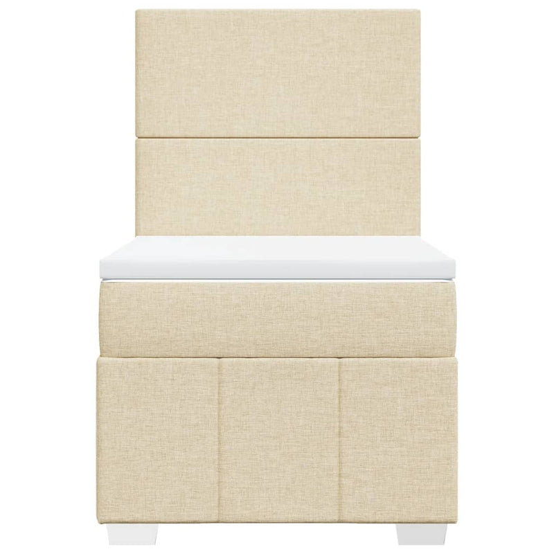 Pat box spring cu saltea, crem, 90x200 cm, textil