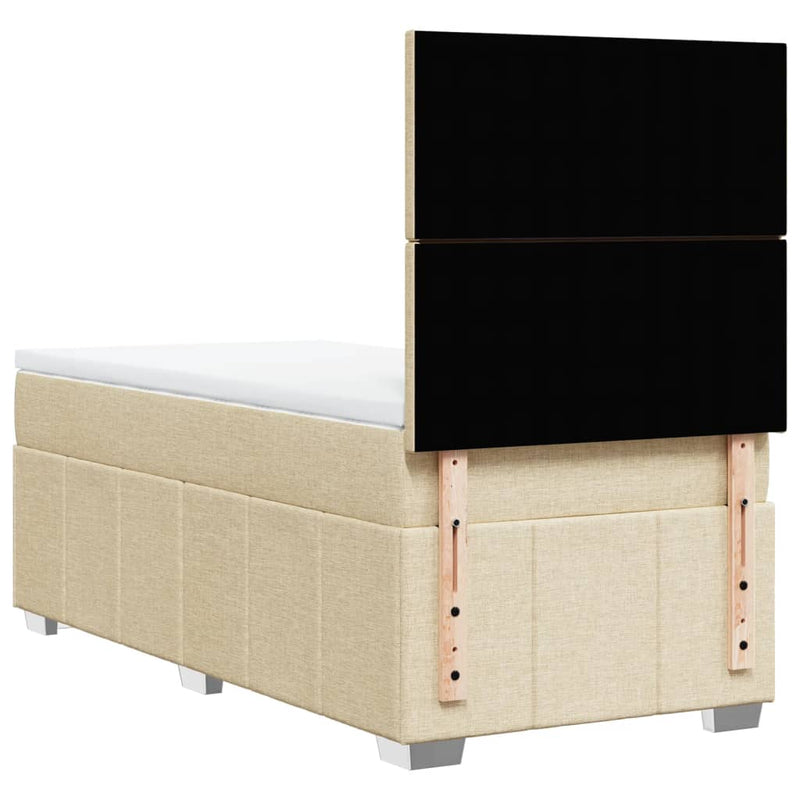 Pat box spring cu saltea, crem, 90x200 cm, textil