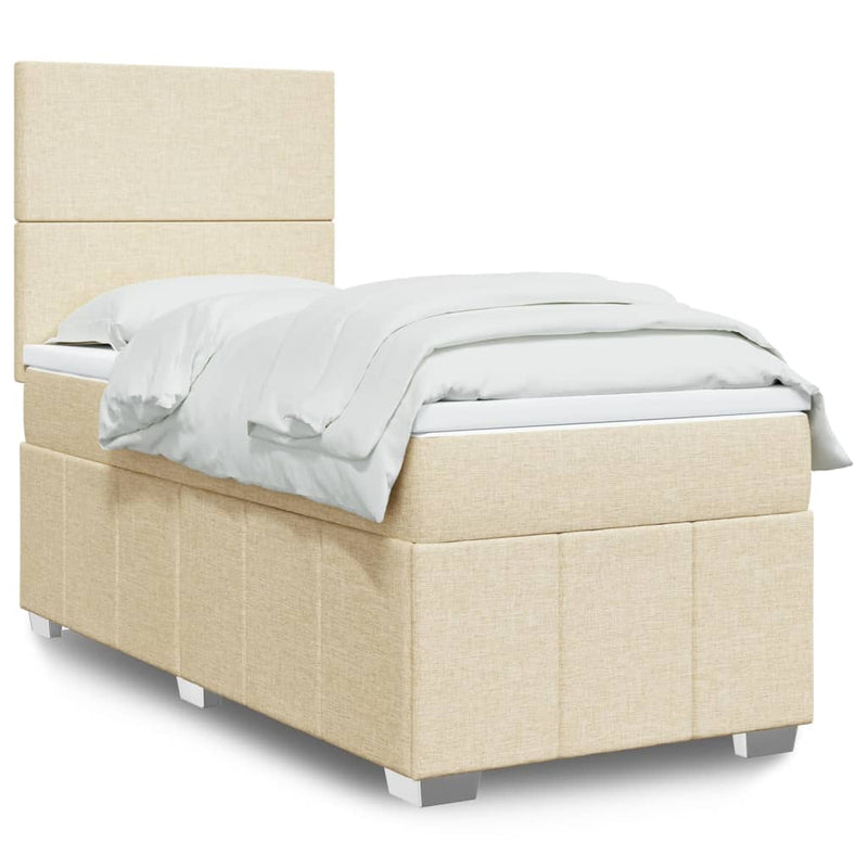 Pat box spring cu saltea, crem, 90x200 cm, textil