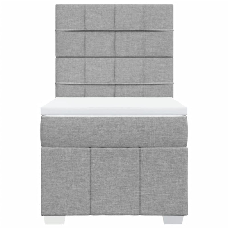 Pat box spring cu saltea, gri deschis, 90x200 cm, textil