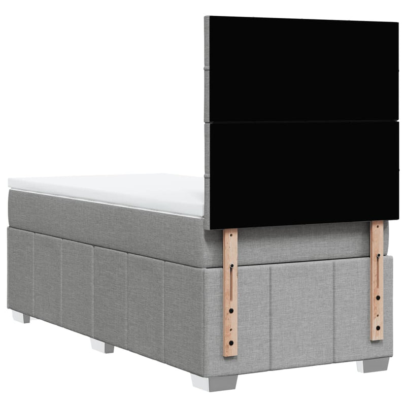 Pat box spring cu saltea, gri deschis, 90x200 cm, textil