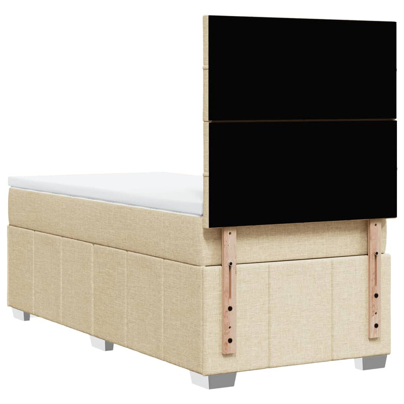 Pat box spring cu saltea, crem, 90x200 cm, textil