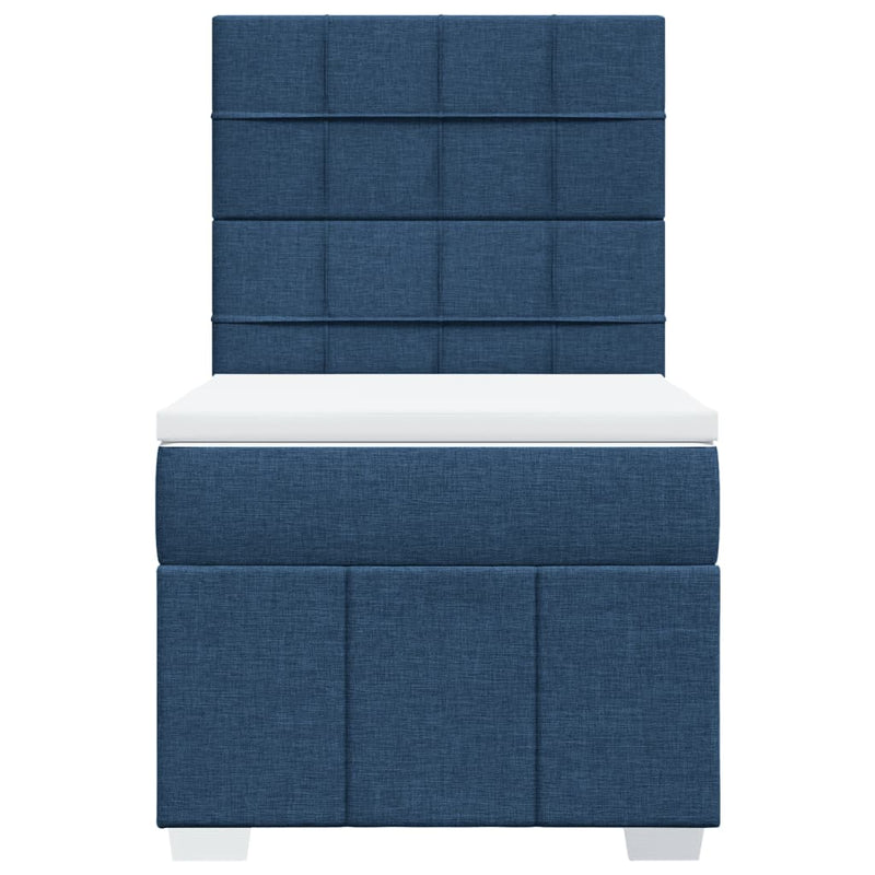 Pat box spring cu saltea, albastru, 90x200 cm, textil