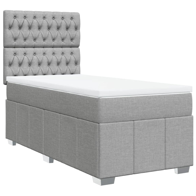 Pat box spring cu saltea, gri deschis, 90x200 cm, textil
