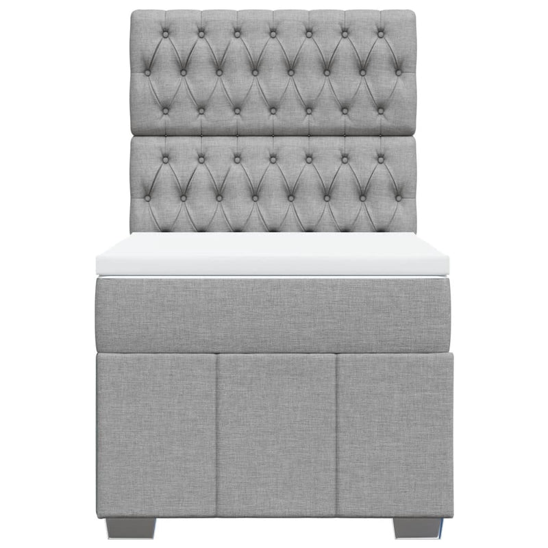 Pat box spring cu saltea, gri deschis, 90x200 cm, textil