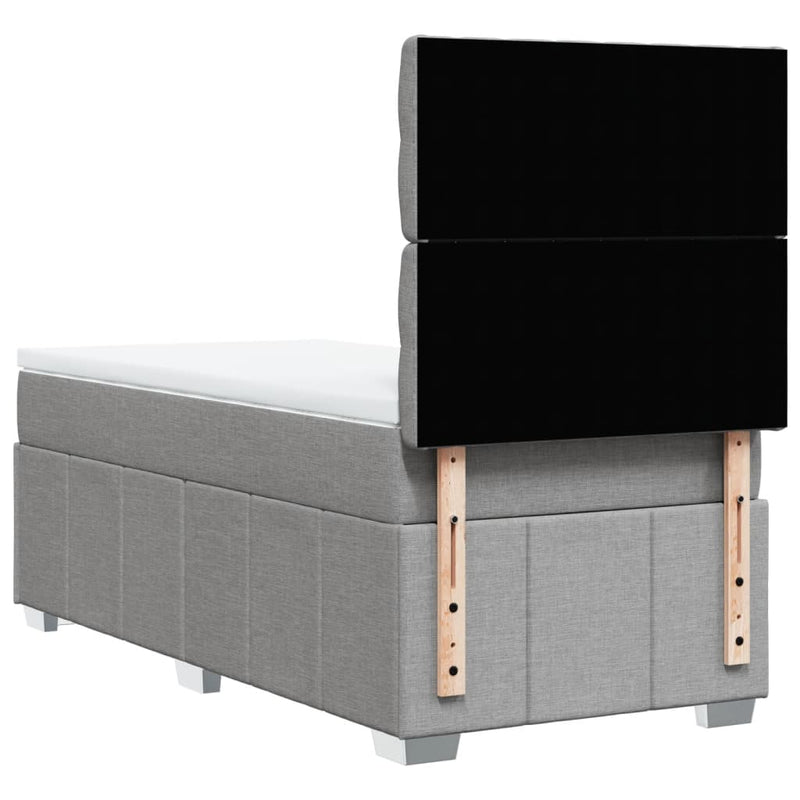 Pat box spring cu saltea, gri deschis, 90x200 cm, textil
