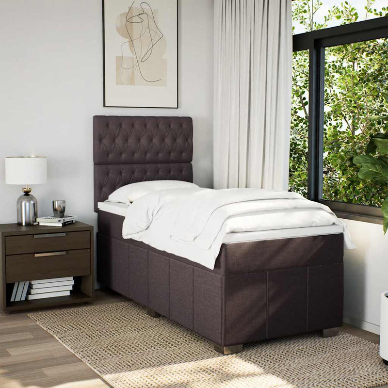 Pat box spring cu saltea, maro închis, 90x200 cm, textil