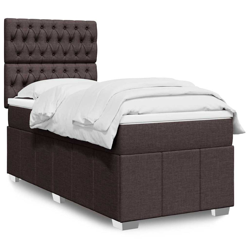 Pat box spring cu saltea, maro închis, 90x200 cm, textil