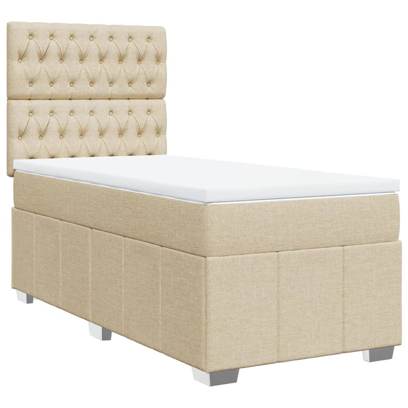 Pat box spring cu saltea, crem, 90x200 cm, textil
