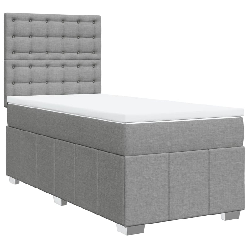 Pat box spring cu saltea, gri deschis, 90x200 cm, textil
