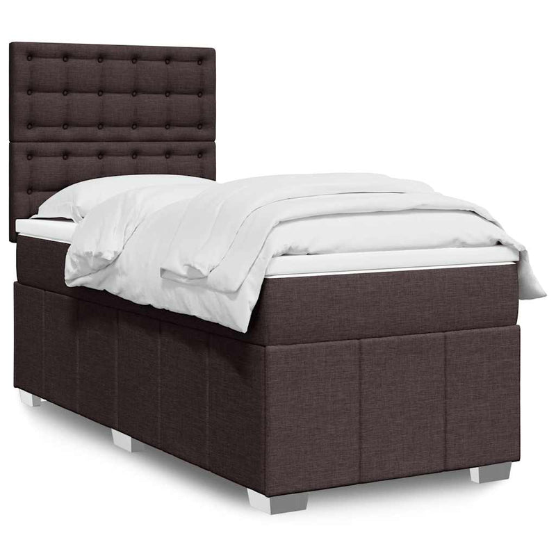 Pat box spring cu saltea, maro închis, 90x200 cm, textil