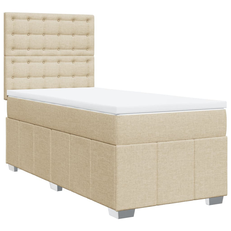 Pat box spring cu saltea, crem, 90x200 cm, textil