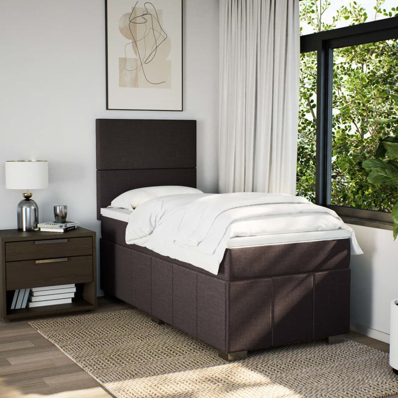 Pat box spring cu saltea, maro închis, 100x200 cm, textil