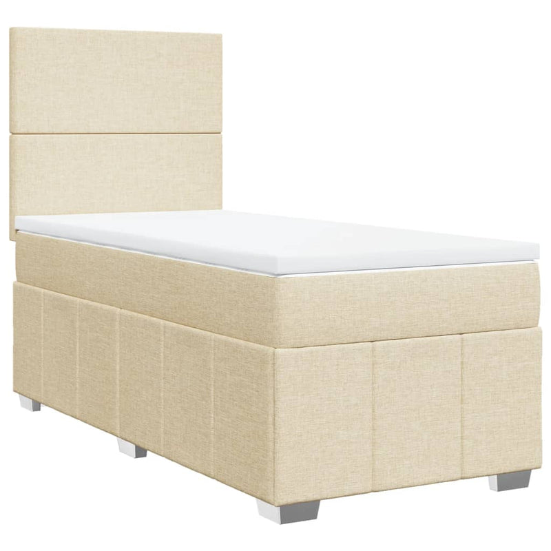 Pat box spring cu saltea, crem, 100x200 cm, textil