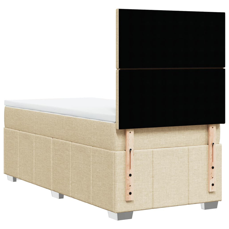 Pat box spring cu saltea, crem, 100x200 cm, textil