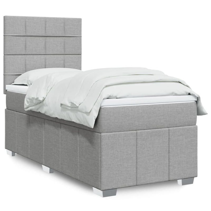 Pat box spring cu saltea, gri deschis, 100x200 cm, textil