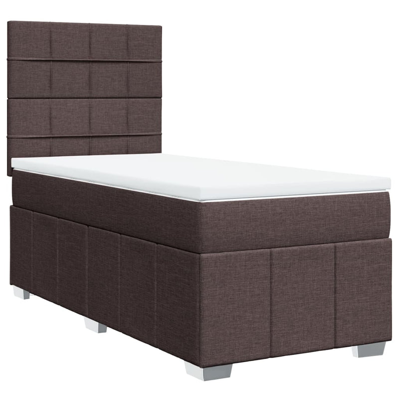 Pat box spring cu saltea, maro închis, 100x200 cm, textil